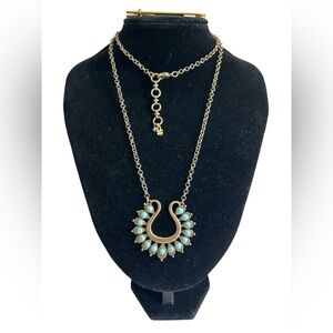 Lucky Brand Turquoise Semi Precious Stones Lotus Pendant Necklace